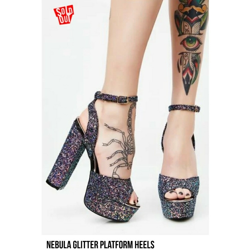 🌌DOLLS KILL NEW NEBULA GLITTER PLATFORM HEELS